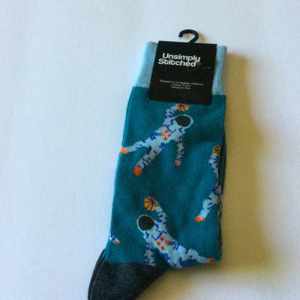 UNSIMPLY STITCHED MENS COTTON SOCKS ALL-STAR ASTRONAUT PRINT TEAL OS NWT